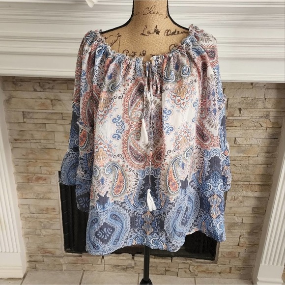 Indigo rose paisley boho ruffle sleeve‎ blouse plus size 2X new!!! - Picture 1 of 7